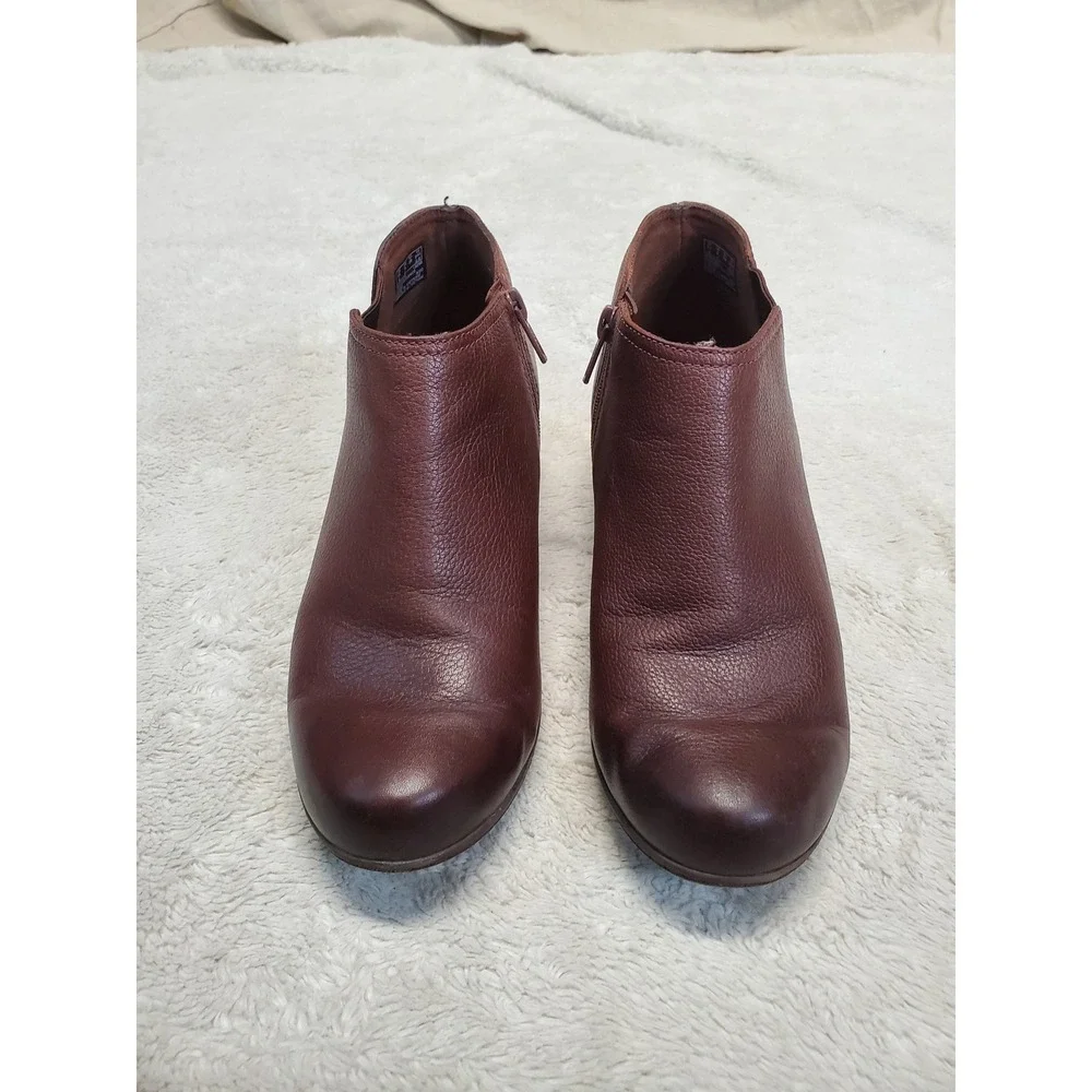 Clarks Tan Brown Leather Zipper Festival Boho Moto Preppy Heel Ankle Boots 8